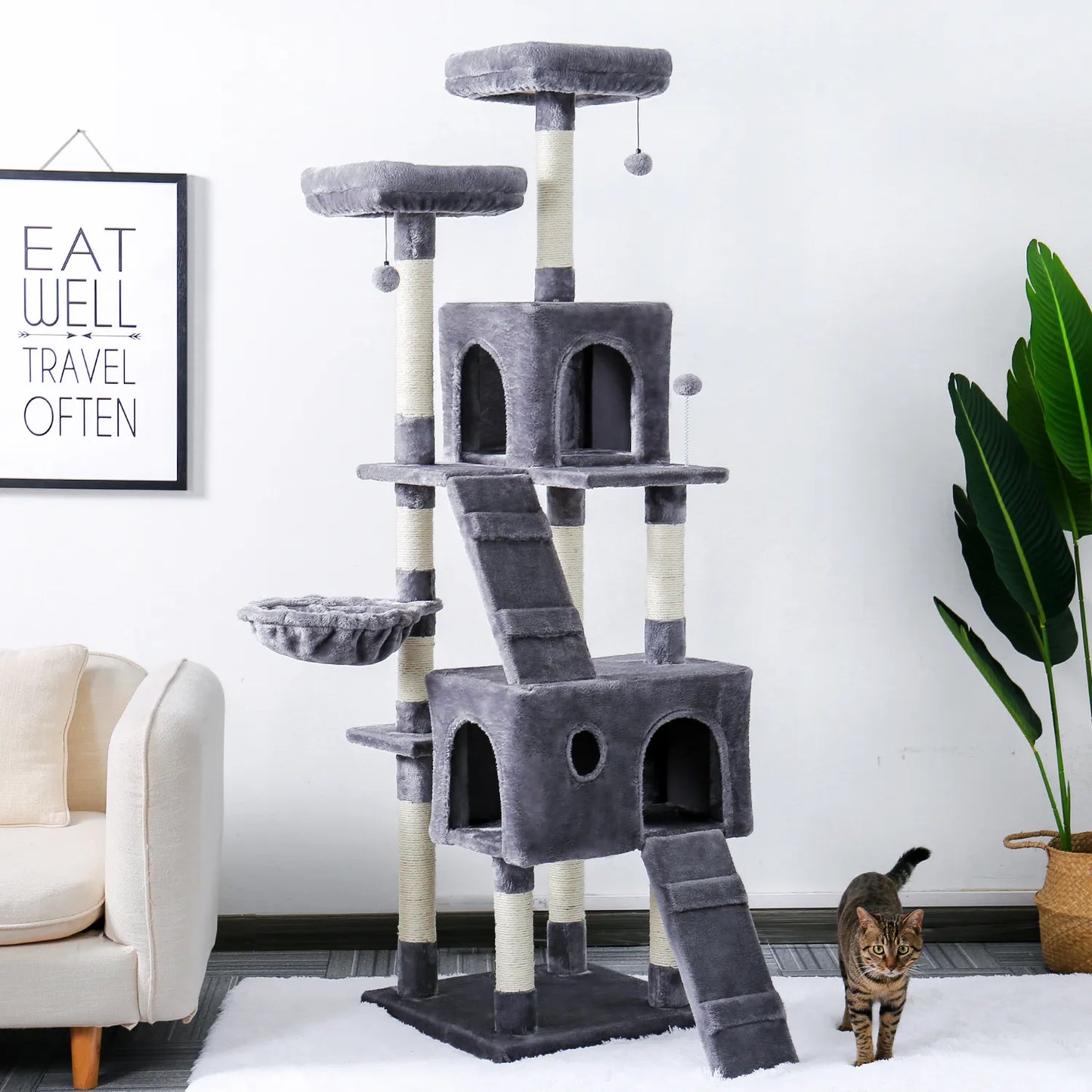 Domestic Delivery Cat Toy House Bed Hanging Balls Tree Kitten Furniture Scratchers Solid Wood for Cats Climbing Frame Cat Condos