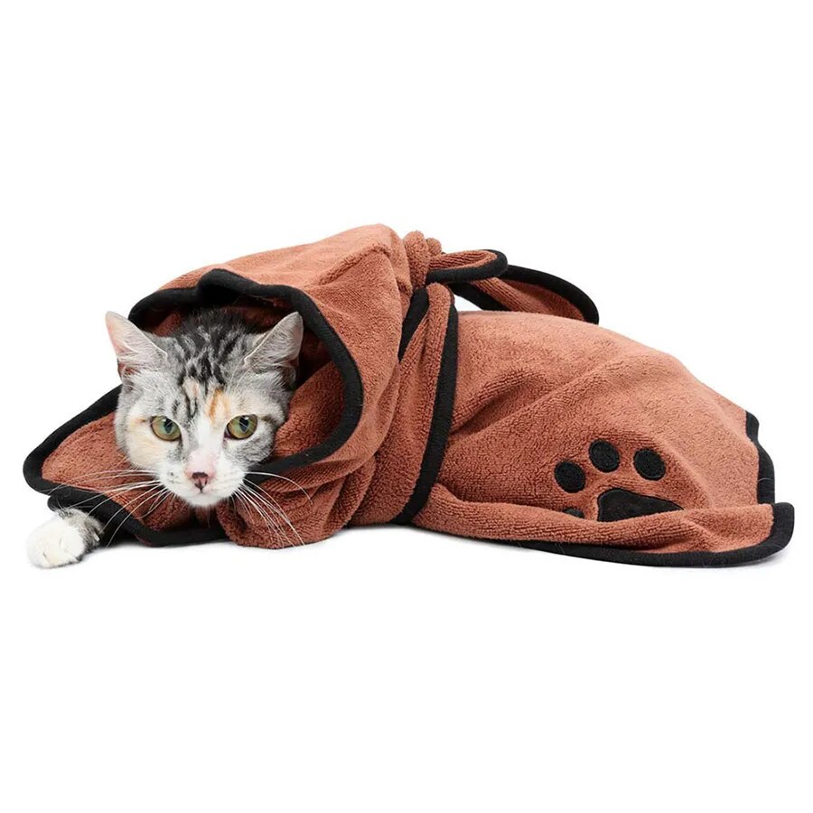 Dog Bathrobe Soft Quickly Absorbing Water Fiber Pet Drying Towel Robe with hat Pupuy Cat Pet Grooming supplies
