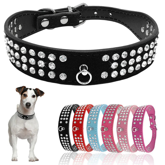 Rhinestone Dog Collar 3 Rows Suede Leather Diamante Cat Puppy Collars 5 Colors For Small Medium Dogs Chihuahua Yorkshire