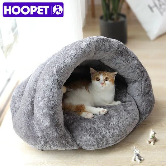 HOOPET New Arrival Warm Cat Sleeping Bags Comfortable Pet Beds Half Cover Winter Nest Kitty House Cats Bed Brown 2 Size