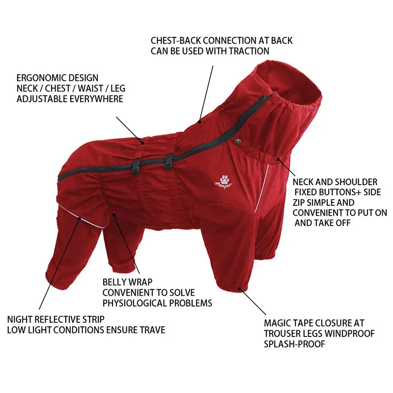 Pet Dog Coat Outdoor Jacket Pet Waterproof Winter Warm Clothes Big Jumpsuit Reflective Raincoat For Medium Large Dogs