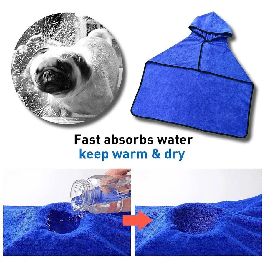 Dog Bathrobe Soft Quickly Absorbing Water Fiber Pet Drying Towel Robe with hat Pupuy Cat Pet Grooming supplies