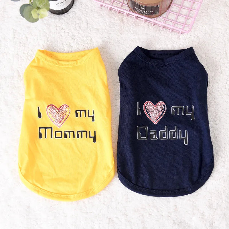 Lovely Mom Dad Pet Dog Clothes Summer Puppy Tshirt Vest for Small Dogs Shih Tzu Pug Shirts Wholesale Dog Clothing Pets Products