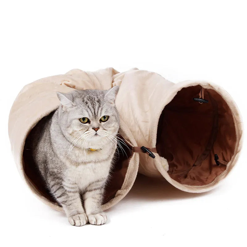 Pet Cat Toys Big Long Cat Tunnel with Ball Foldable Suede Material Funny Cat Toys 120cm Dia 25cm Kitten Play 2 Hole Pet Supplies