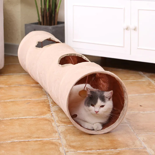 Pet Cat Toys Big Long Cat Tunnel with Ball Foldable Suede Material Funny Cat Toys 120cm Dia 25cm Kitten Play 2 Hole Pet Supplies