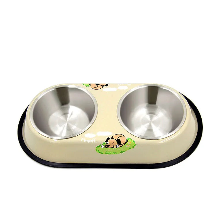 Pet Dog Bowl Food Water Dish Stainless Steel Pets Feeder Double Bowls Non Slip Feeding Tray Pet Supplies For Cat Puppy Dogs Bowl