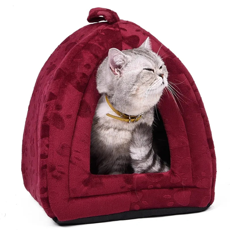 Wholesale Price Cat House and Pet Beds 5 Colors Beige and Red Purple, Khaki, Black with Paw Stripe, White with Paw Stripe