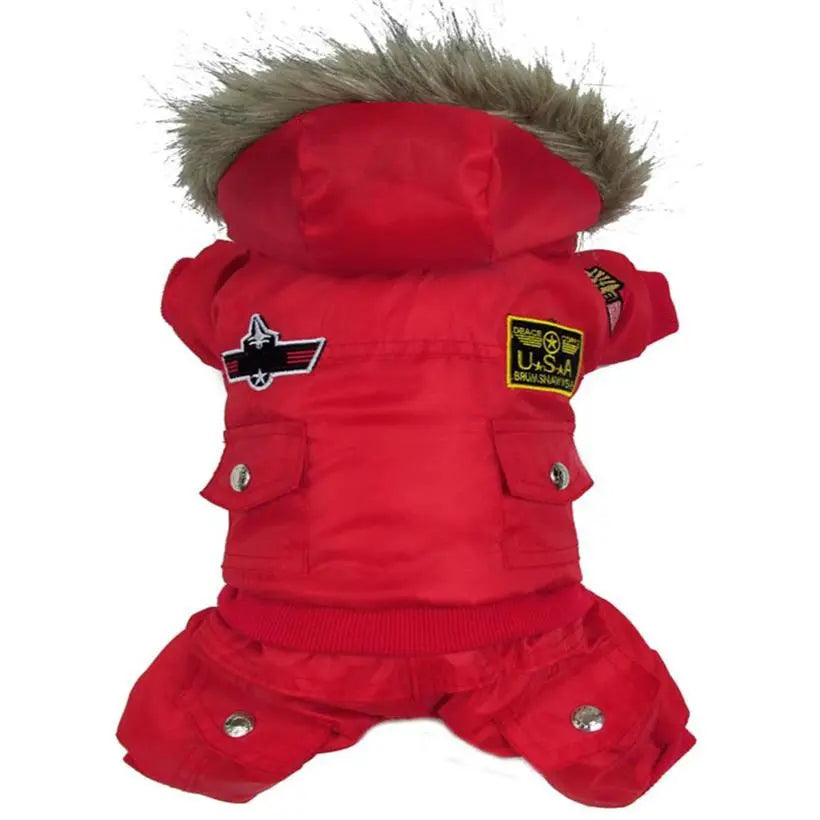 Hooded Jumpsuit Waterproof Small Dog Apparel Airman Fleece Winter Coat Snowsuit Outdoor Dog Cat Parka Jacket Cloth Drop Shipping