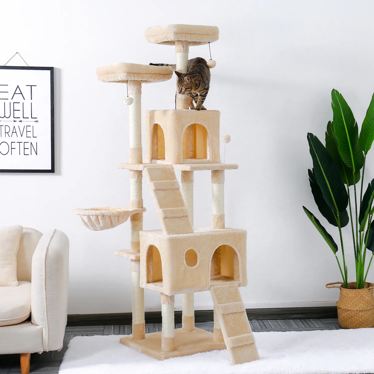 Domestic Delivery Cat Toy House Bed Hanging Balls Tree Kitten Furniture Scratchers Solid Wood for Cats Climbing Frame Cat Condos