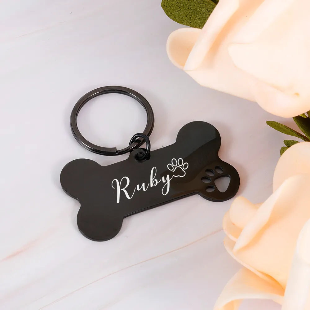 Personalized Pet Dog Tags Shiny Mirror Bone ID Tags Engraving Name Kitten Puppy Anti-lost Collar Tag for Dog Cat Nameplate Pets