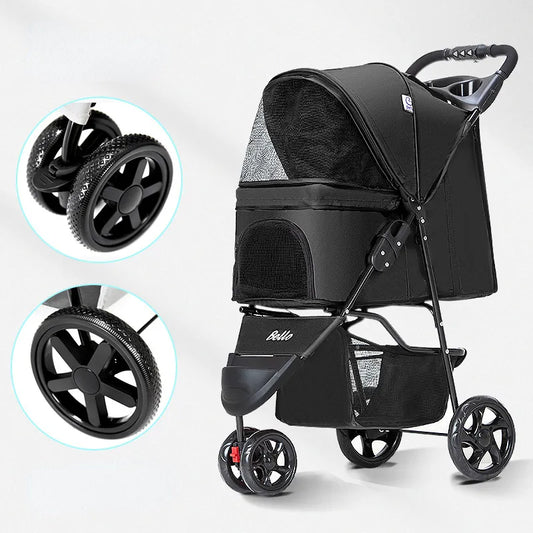 Pet Stroller Lightweight Folding Dog Cart Three Wheels Pets Handcart Large Space Dogs Carrier Foldable