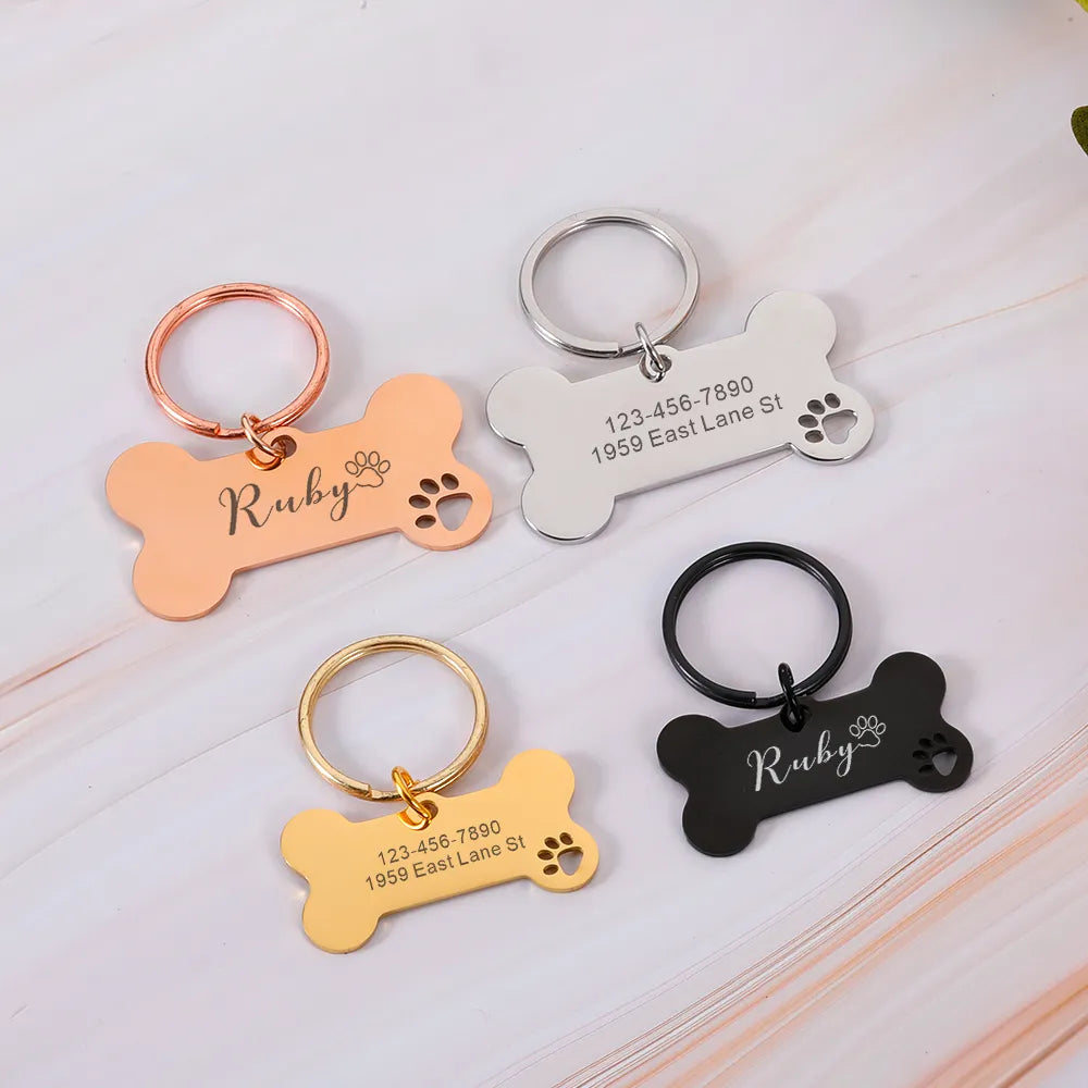 Personalized Pet Dog Tags Shiny Mirror Bone ID Tags Engraving Name Kitten Puppy Anti-lost Collar Tag for Dog Cat Nameplate Pets