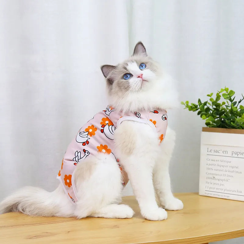 Cat Weaning Sterilization Suit Small Dog Cats Jumpsuit Anti-lick Recovery Clothing After Surgery Cute Print Pet Care Clothes