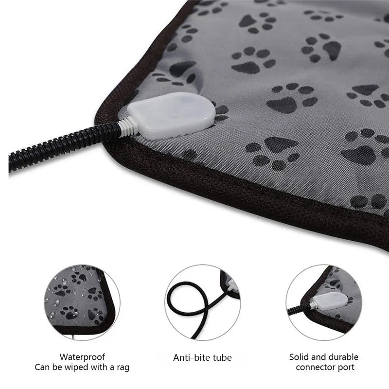 Adjustable Heating Pad Blanket Dog Cat Puppy Mat Bed Pet Electric Warmer Pad Power-off Protection Waterproof Bite-resistant Wire
